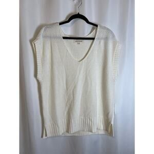 Lucky Brand Sweater Ivory Vest Womens M Knit Pullover V Neck Sleeveless Casual